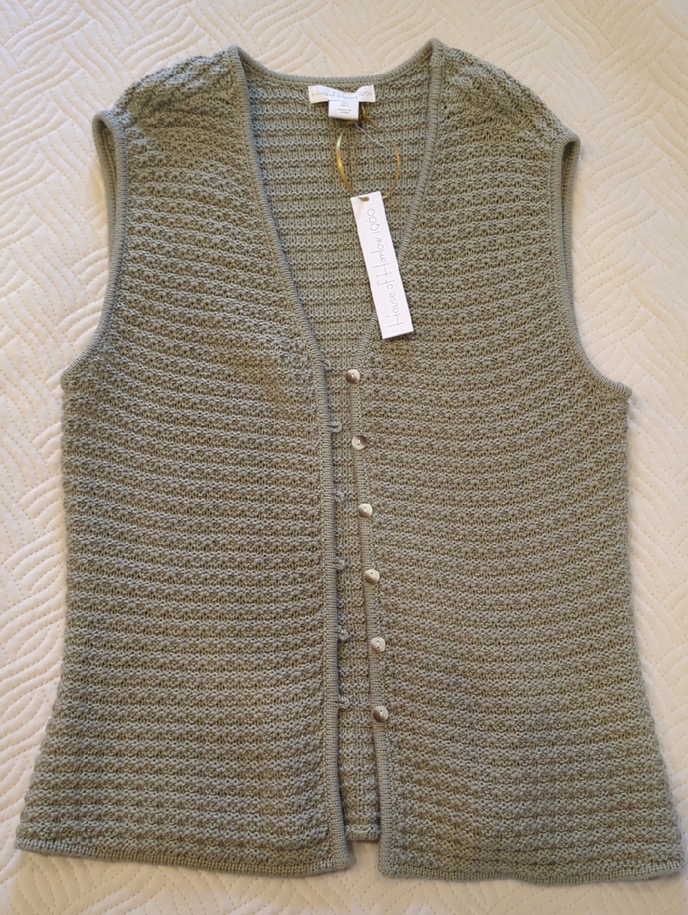 NWT House Of Harlow 1960 Sage Green Knit Crochet Vest